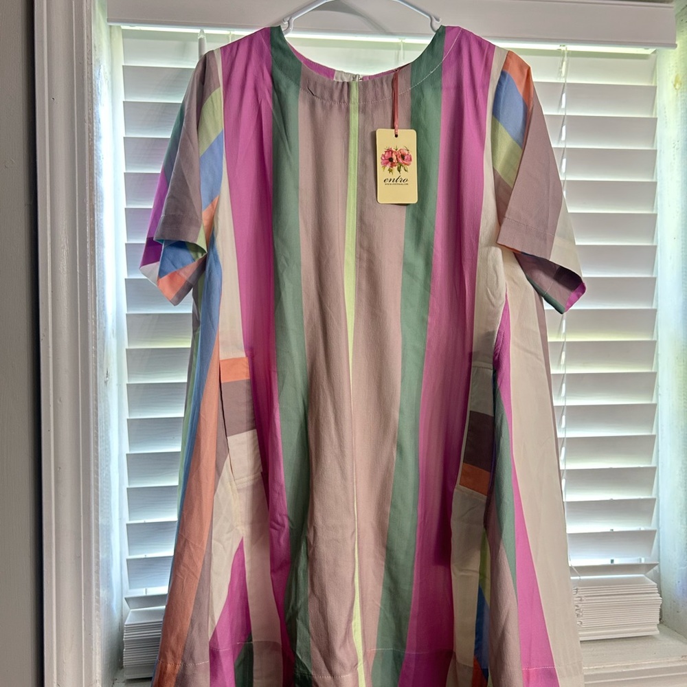 Entro Multicolor Striped Casual Dress